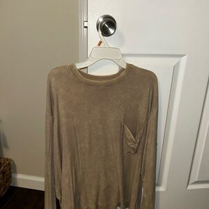 Tan Long Sleeve Top with Pocket